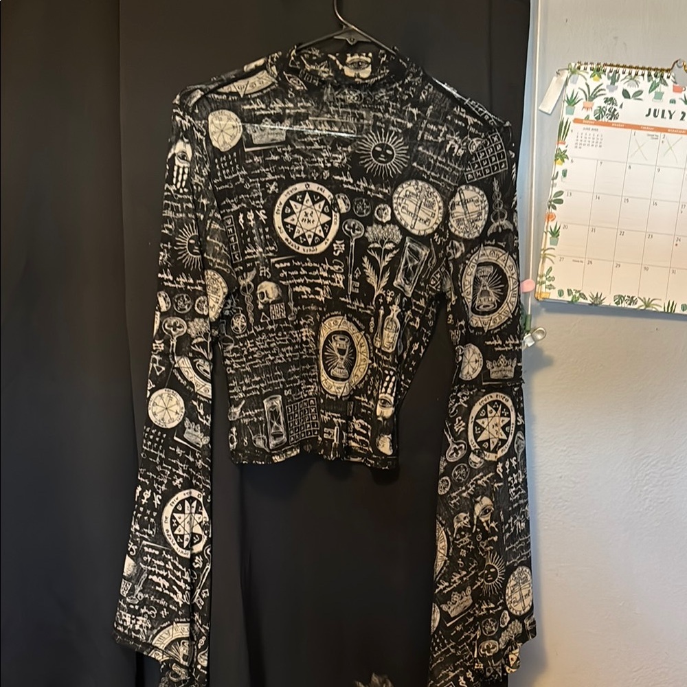 Hot Topic Sheer Cosmic Graphic Long Sleeve Top